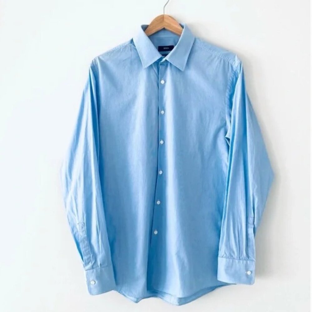 BOSS Hugo Boss Men's Blue Dress Sharp Fit Shirt sz 16 1/2 Party Business meeting